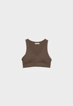 Stradivarius V-Neck - Débardeur - Brown -Magasin Général De Mode 011ee278119646688adaad1cf53d27f3