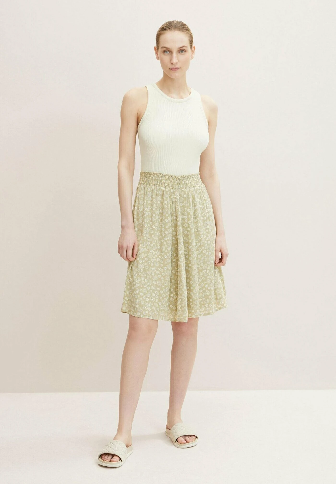 Tom Tailor Jupe Trapèze - Green Offwhite Leaf Design 3 Tom Tailor Jupe Trapèze - Green Offwhite Leaf Design