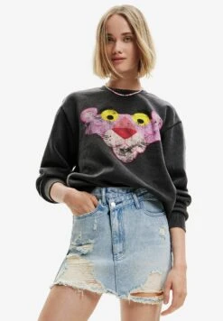 Desigual Distressed Pink Panther - Sweatshirt - Black
