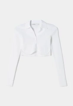 BERSHKA Cropped Buttoned - Gilet - Off White -Magasin Général De Mode 4891576874d04e51aa12253c1c9c94e6