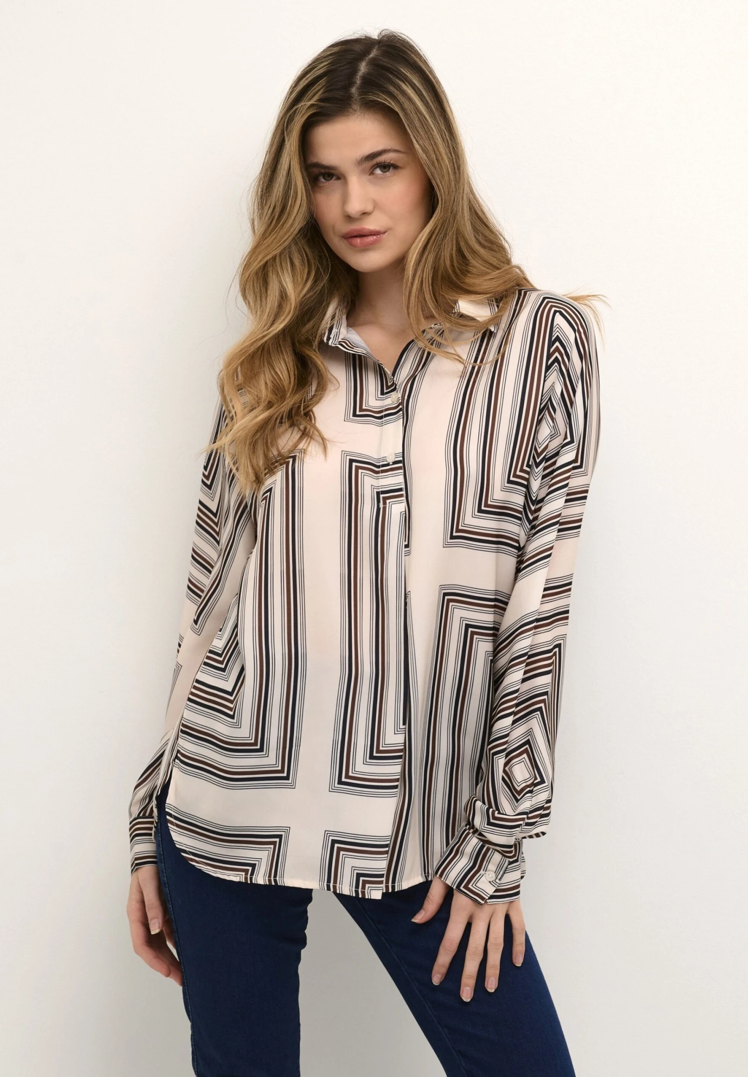 Kaffe Bpkaline - Blouse - Sand W Big Square Print 3 Kaffe Bpkaline - Blouse - Sand W Big Square Print