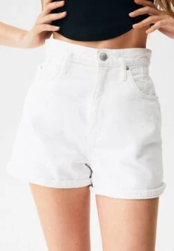 PULL & BEAR High Waist Paperbag - Short En Jean - White