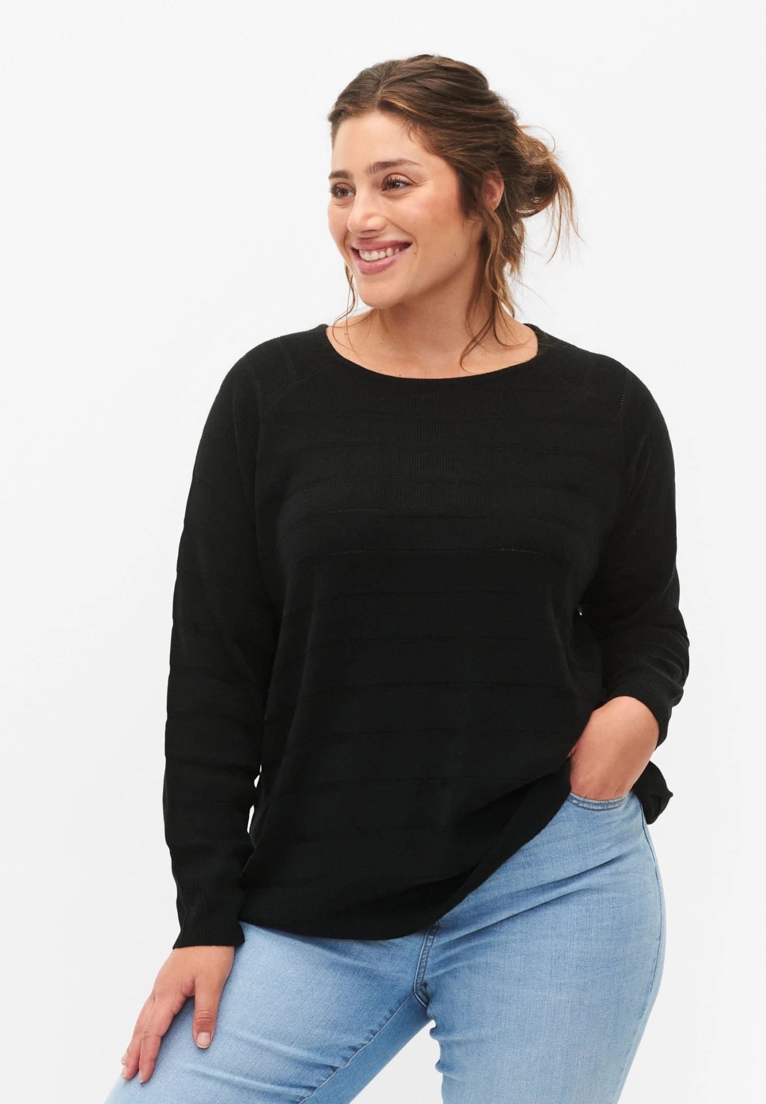 Zizzi With Tone-On-Stripes - Pullover - Black 3 Zizzi With Tone-On-Stripes - Pullover - Black
