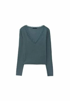 Stradivarius Lace Trim Detail - T-Shirt À Manches Longues - Dark Grey -Magasin Général De Mode 6f3e038025f3495d961d80fb4de850a3