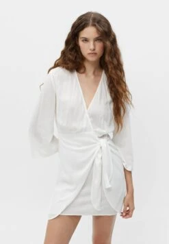PULL & BEAR Bell Sleeve Wrap - Robe De Jour - White