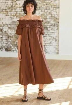 Next Bardot Frill Midi Standard - Robe De Jour - Chocolate Brown
