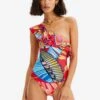 Desigual Asymmetric Strap Swimsuit - Maillot De Bain - Orange -Magasin Général De Mode b06e6e2639f14572b627527c4e9b2e6b