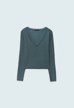 Stradivarius Lace Trim Detail - T-Shirt À Manches Longues - Dark Grey -Magasin Général De Mode bb20a51e58714b3984ae7f03d7d31f8a