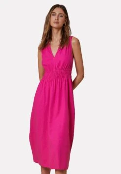 Threadbare Thb Peppercorn Waisted Midi - Robe De Jour - Hot Pink