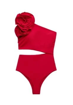Oysho Floral Asymmetric - Maillot De Bain - Red -Magasin Général De Mode f19ebe2b86604903a11d5cfc0bdb6555